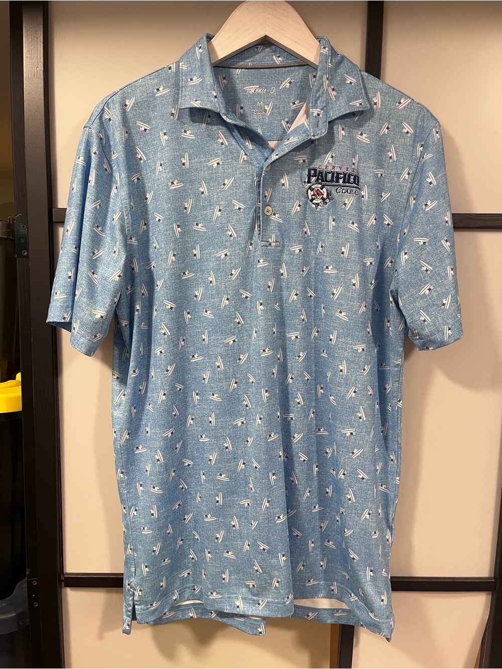Johnnie-O Pacifico Clara Beer Embroidered Polo Shirt Blue Men's Size M